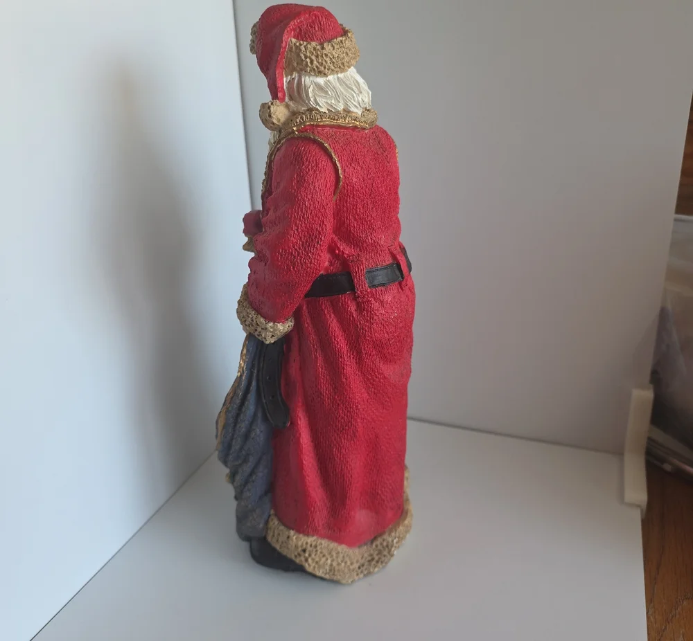 Vintage 1990 Jaimy Sculpted Resin Santa Figurine with Nutcracker & Toy Bag 12